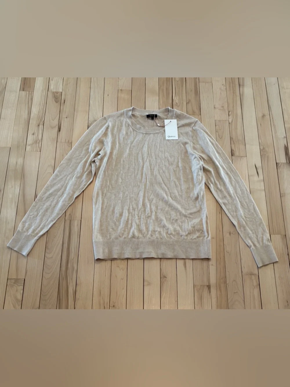 Quince Lightweight Cotton Cashmere Crew Sweater Heather Oatmeal Medium - Picture 4 of 8